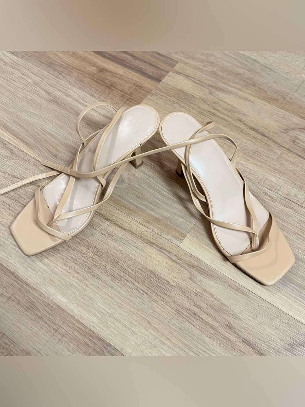 Abercrombie & Fitch Beige Strappy Square-Toe Kitten Heels
